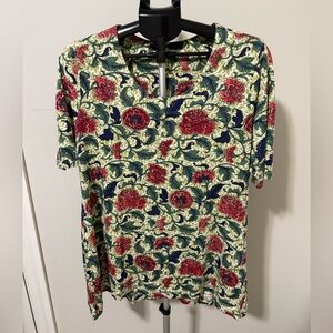 Peruvian Connection XL Floral Tunic Top Boho Artisan William Morris Style